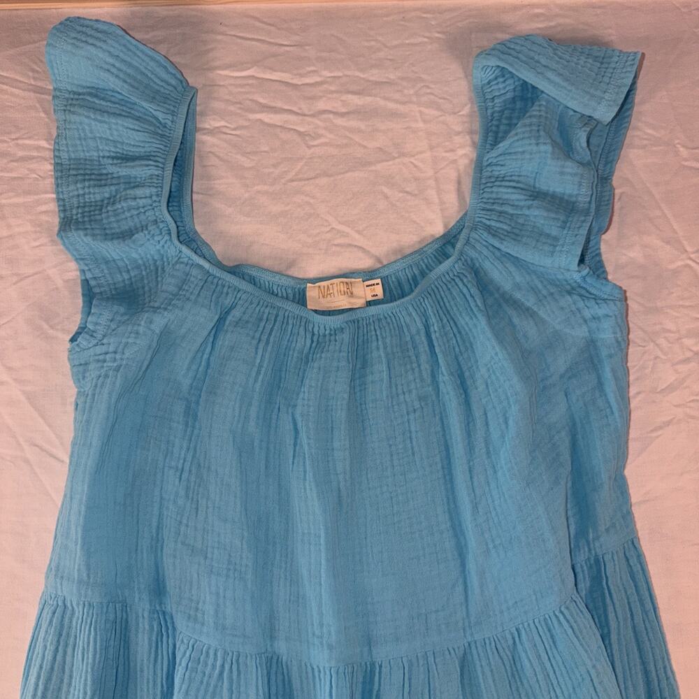 Nation LTD Nora Ruffled Midi Dress Baby Blue Womens Medium 100% Cotton coquette